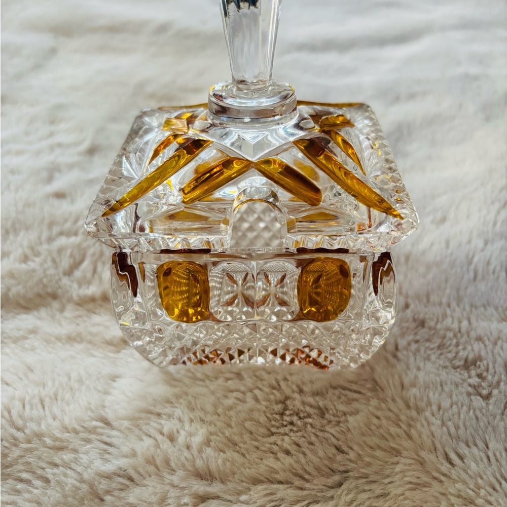 Crystal Glass Trinket Box with Gold Accents